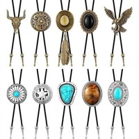 Ensemble de cravates Bolo Western vintage, pendentif en alliage de cowboy, cordon en cuir réglable, accessoire de cou pour homme