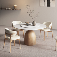 PurelyFeel Table de Salle à Manger Design Nordique Pure en Bois Massif, Style Crème, avec Chaises, Forme Ronde pour la Maison