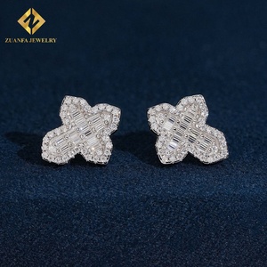 Fine Jewelry Hip Hop <b>Earrings</b> Cross Shape Stud <b>Earrings</b> Screw Back 925 <b>Silver</b> Moissanite unisex - Product Image 2