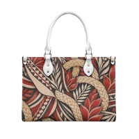 Sac à main léger en PU pour femme, motif floral tropical Puletasi Teuila, avec poignée supérieure, noir et blanc, tailles S M L