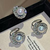 Bague de luxe plaquée platine avec émeraude, saphir et perle dégradée, perle d'eau douce blanche Edison véritable de 10 mm, réglable pour femme