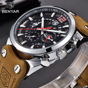 Benyar Men's Quartz <b>Watch</b> Analog 30M Waterproof <b>Case</b> Metal <b>Case</b> Lightweight Leather Strap Chronograph Sport BY-5112 - Product Image 3