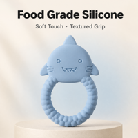 Anneau de dentition personnalisé en silicone pour bébé, motif requin, en silicone de qualité alimentaire, jouet à mâcher texturé pour nourrissons et bébés