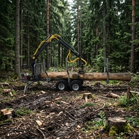 Grue forestière à essence haute performance avec remorque à grumes, moteur 6,5 CV, transmission par engrenages, transport efficace du bois, capacité 300 kg