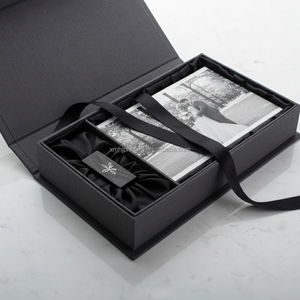 Caja de recuerdo de memoria de sello de papel de aluminio con logotipo personalizado álbum de fotos <span class=keywords><strong>boda</strong></span> USB conjunto caja de tela de lino - Product Image 3