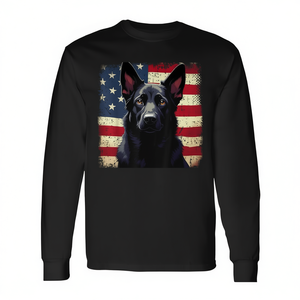 T-shirt à manches longues pour amoureux des chiens, berger allemand noir, drapeau américain, USA - Product Image 2