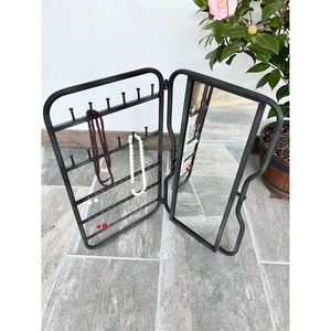 PARISLOFT Foldable Jewelry Holder With Mirror <b>Black</b> Metal Organizer For Necklaces <b>Bracelets</b> Earrings Rings Table Top Display - Product Image 6