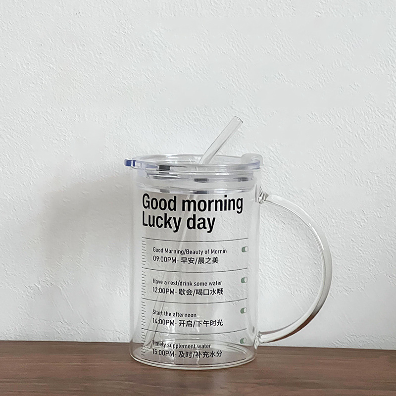 Rappel de boire de l'eau [Couvercle de tasse simple avec paille en verre]