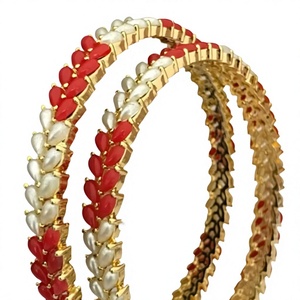 Designer High Quality Gold Plated Real Pearls CZ Two <b>Set</b> OF <b>Bangles</b> Wedding or Functions Wear Collection For Women And Girls - Product Image 2