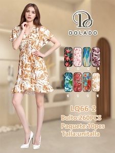 Abito Estivo Casual da Donna LQ66-2 in Chiffon con Stampa Floreale, Scollo a V, Maniche a Cappuccio, Vestibilità Morbida a Vita Elastica, Orlo con Volant, Modello A-Line - Product Image 3