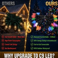 Guirlandes lumineuses de Noël personnalisées de 12 pouces et 15 pouces, C9 E17, 24V, IP65, commande Wifi, ampoules LED C9 pour jardin commercial