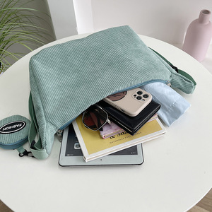 Sac bandoulière en velours côtelé vert clair pour femme LJDTR001, fermeture éclair horizontale carrée, pochette pour téléphone portable, style coréen simple - Product Image 5