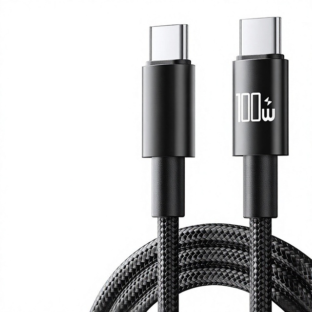 100W Fast Charging Mobile Phone & Laptop Data Cable with Braided Weaving Material E-mark Double Type-C