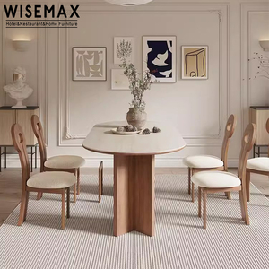 WISEMAX Japandi Furniture <strong>Mesa</strong> De Comedor Dining Room Furniture Solid Wood Travertine Slate Oval Dining <strong>Table</strong> for 8 Seats - Product Image 3