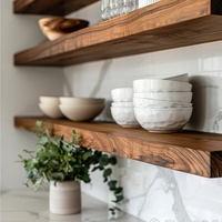 Étagère murale flottante moderne à trois niveaux en bois de noyer foncé pour le rangement des épices de cuisine, grande capacité