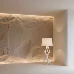 Wabi Sabi Hollow Curved Sculpture <b>Table</b> <b>Lamp</b> Minimalist White Organic Desk Light with Linen Shade Interior Decor <b>Lamp</b> - Product Image 4