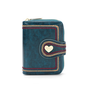 Zenos Heart Buckle Women Short Wallet Embroidery PU Leather Multi Card Slots Foldable Coin <b>Purse</b> - Product Image 4