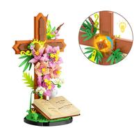 Set de Bloques de Construcción de Flores con Detalles Brillantes y Biblia Abierta, Material ABS, Juguete Decorativo para Construir Escenas