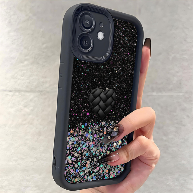 Glitter Star Love Heart Print Ladder Lens Style Shockproof TPU Mobile Phone Cover Case for Samsung Galaxy A07 A17 A56 S26 Ultra