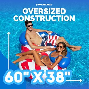 Double Ring Pool Float Americana Design for Adults Teens Durable Vinyl Lounger Easy <b>Inflate</b> Pool Lake Beach - Product Image 5