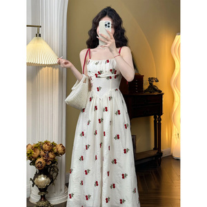 French Print Small <strong>Cherry</strong> Suspender Skirt for Women 2024 Summer Gentle Sweet Temperament Waist-controlled Slimming Holiday <strong>Dress</strong> - Product Image 2