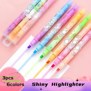 Bút Đánh Dấu thay đổi màu sắc đèn Flash dễ thương Bút Đánh Dấu Highlighter sáng bóng hai đầu hai màu