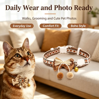 Collier pour chat couleur café avec nœud en dentelle, pendentif perlé et clochette, boucle de sécurité anti-étranglement pour animaux de compagnie