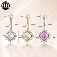 Pendientes de titanio G23 ASTM F136 con circonita talla Asscher y engaste de garra en forma de hoja para cartílago, uso diario, estilo punk, regalo de boda o compromiso para niños