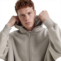 Sudadera con Capucha Extra Grande de Primera Calidad, 400 g/m², con Cierre, Bordado 3D y Diseño Serigrafiado, Color Gris Claro, Unisex, para Invierno