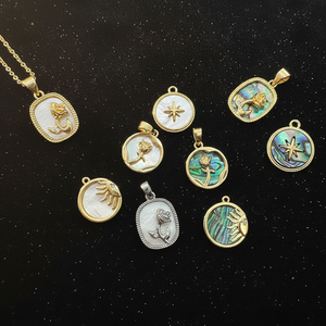 Ciondoli CZ7875 Placcati Oro con Madreperla e Conchiglia di Abalone, Pendenti a Forma di Rosa, <span class=keywords><strong>Sole</strong></span> e Stella per Creazione di Gioielli Fai-da-Te - Product Image 1