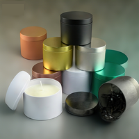 Bougie en cire de soja en boîte en fer blanc, couleur unie fantaisie, sérigraphiée, sans couture, ronde, en métal, pour kit de voyage, cadeau et artisanat, avec bouchon à vis