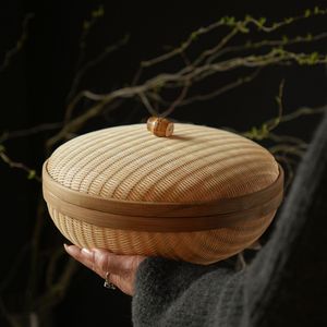 Bamboo woven basket with handles, storage basket, handmade fruit plate, <b>sewing</b> basket, tea <b>set</b> storage item. - Product Image 3