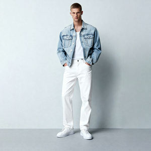 بنطلون جينز رجالي فاخر أبيض نقي بقصة ضيقة لعام 2026، بنمط الأسلوب الكلاسيكي، ساق مستقيمة، مناسب للمناسبات الرسمية والعادية وبيئة العمل - Product Image 1