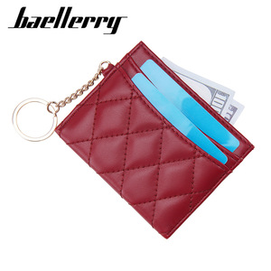 Baellerry Card Holder Red Quilted Leather <b>Keychain</b> <b>Wallet</b> For Credit Cards Everyday Use - Product Image 2