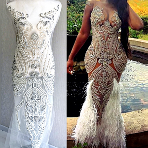 WDP-069 Applicazione di Perle e Strass per Abiti da Damigella e Abiti da Sposa con Rete Bianca - Product Image 3