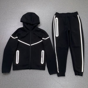 Reflecterende Windrunner gestreepte kleurrijke Tech Fleece rits lange mouwen jas trainingspak zip-up hoodie wijde sweatpants set - Product Image 3