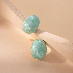 Candy Shape Morandi Resin Drop <b>Earrings</b> | 18K PVD Gold Plated Stainless Steel <b>Post</b> | Marble Lightweight Studs for Women & Girls - Product Image 5