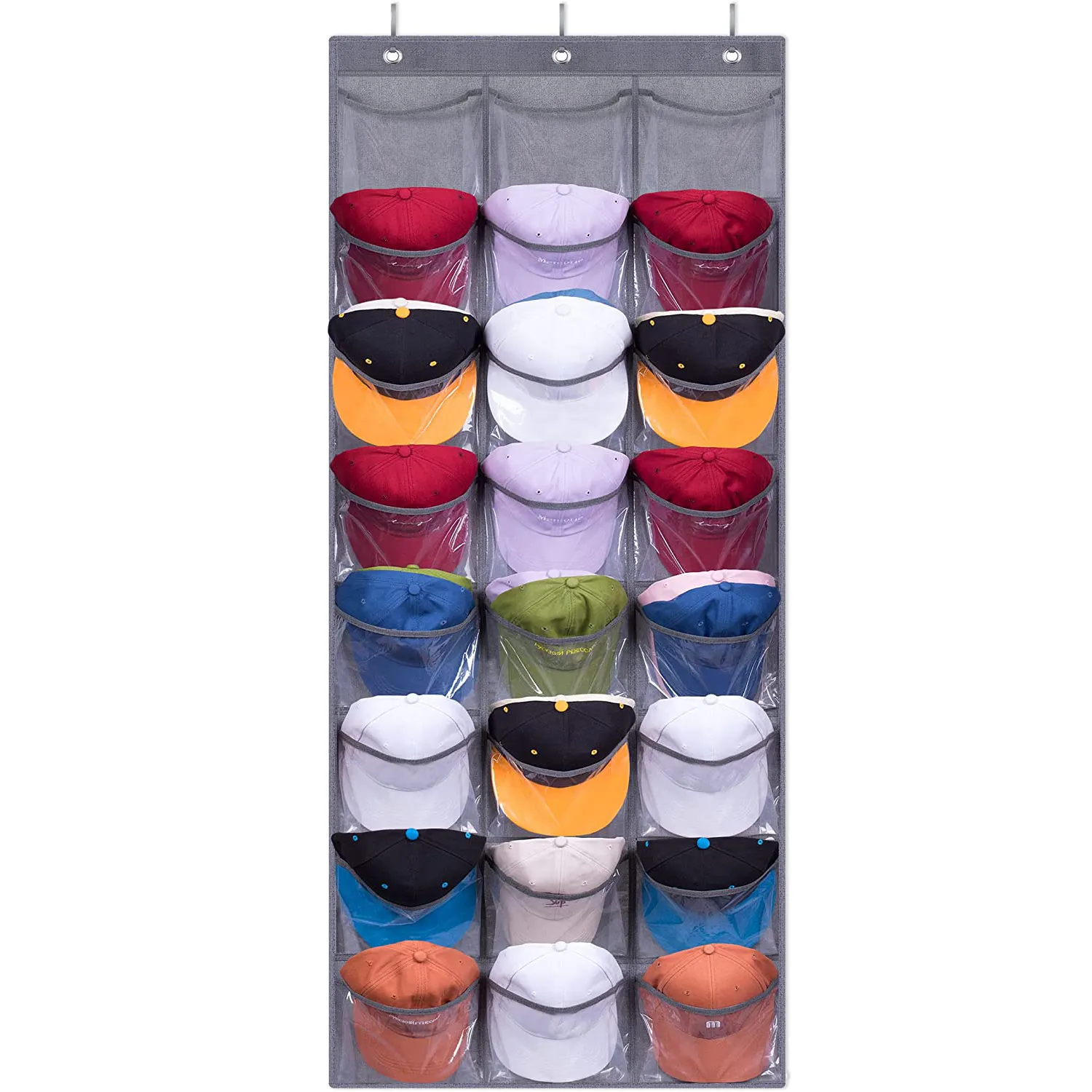 2 pack Hanging hat Organizer for Closet 12 Extra Large Mesh Pockets Over The Door hat Rack for Men Black
