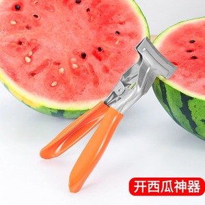 Cortador de sandía de acero inoxidable para abrir y rebanar fácilmente, divisor de frutas con mango naranja - Product Image 2