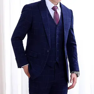 Высококачественный новейший дизайн, оптовая продажа, индивидуальный комплект из двух предметов, облегающее пальто и брюки, темно-синий мужской костюм