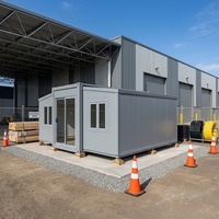 Maison conteneur extensible de 20 pieds à double aile, préfabriquée, modulaire, gris industriel, pour bureau, dortoir ou usage sur chantier