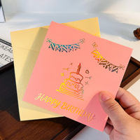Carte de vœux 3D créative en papier style Palais Européen avec feuille d'or, bougie, gâteau d'anniversaire, lumière musicale et motif ajouré pour fête