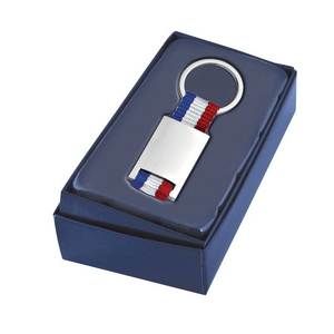 Portachiavi con Nastro Tessile Bandiera Francese e Placca Metallica, Design Patriottico - Product Image 2