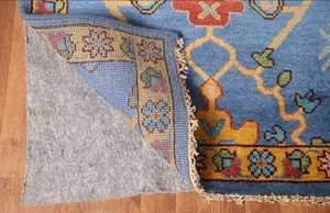 Tapis de salon indien Oushak bleu/or 9'x12' en laine fait main, tapis oriental multicolore, tapis personnalisés disponibles - Product Image 4