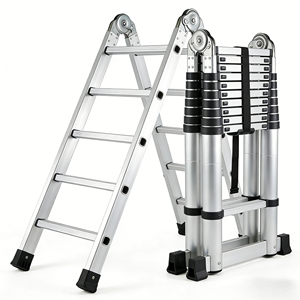 Échelle télescopique pliable à double face en acier, facile à ranger, avec crochets supérieurs pour <span class=keywords><strong>grenier</strong></span> et toit - Product Image 2