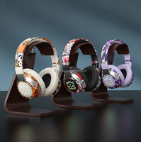 Headset Nirkabel Lipat RGB Graffiti Baru dengan Mikrofon, Suara Stereo, Over-Ear, untuk Olahraga, Permainan, Anak-Anak Mendengarkan Musik