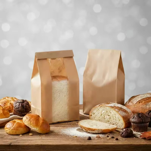 Sac en papier kraft recyclé imprimé avec logo personnalisé pour l'emballage alimentaire, avec fond plat, pochette autoportante, design sac brun et blanc - Product Image 3