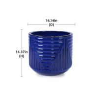 Ensemble de 3 pots de fleurs en céramique Mdj 38,1 cm, pot à plantes verni avec trou de drainage, pour intérieur, extérieur, jardin, décoration de la maison, bleu, moderne, minimaliste