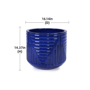 Maceta de Cerámica Mdj, 38.1cm, Redonda, Esmaltada, para Interiores y Exteriores, Decoración de Jardín y Hogar, Azul, Estilo Moderno Minimalista - Product Image 4