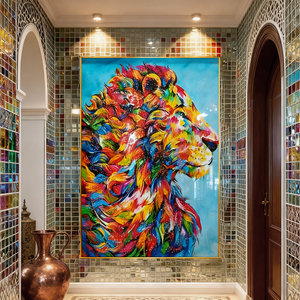<span class=keywords><strong>Peinture</strong></span> murale LED abstraite en porcelaine de cristal avec motif lion coloré pour entrée, couloir et salon, style <span class=keywords><strong>peinture</strong></span> à l'huile simulée - Product Image 4